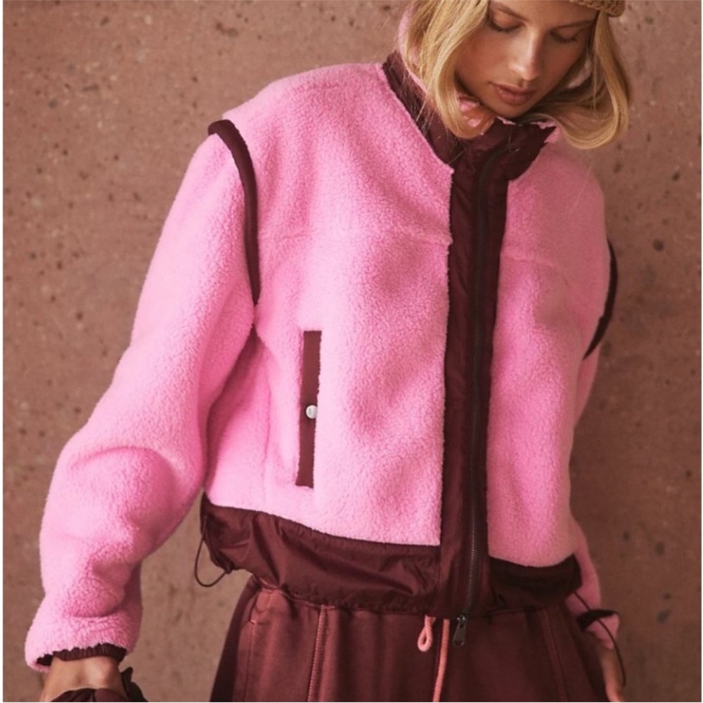 Free People Pink and Brown Teddy Jacket